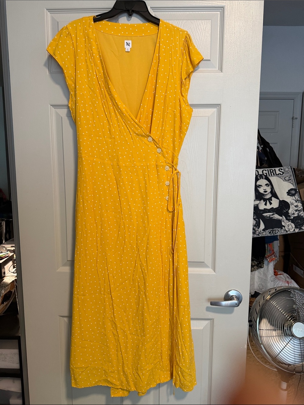 GAP Yellow Polka Dot Wrap Midi Dress